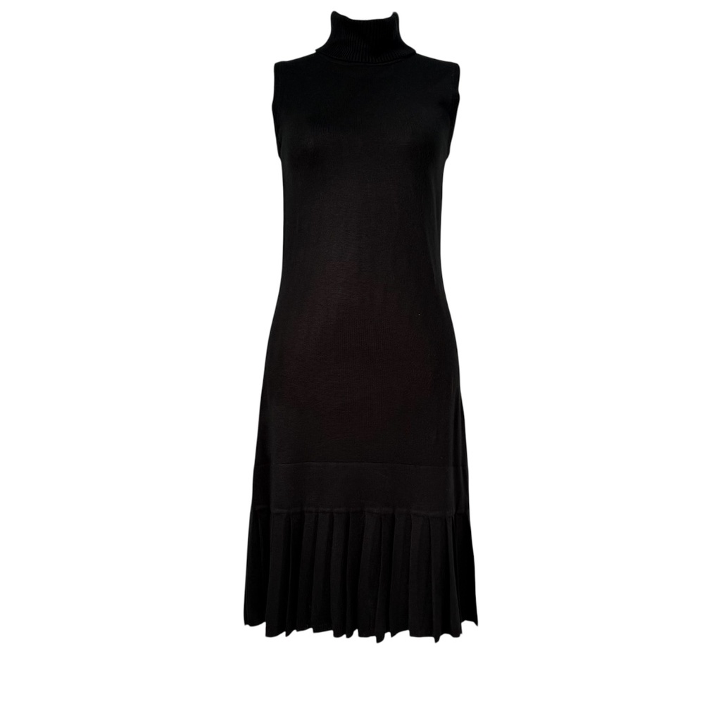 CALVIN KLEIN | Black Sleeveless Turtleneck Pleated Knit Dress Sz S - Picture 1 of 8
